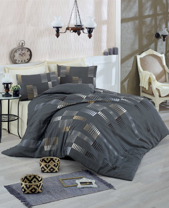 L'essentiel linge de maison Trace - Anthracite Juego de funda de edredón doble